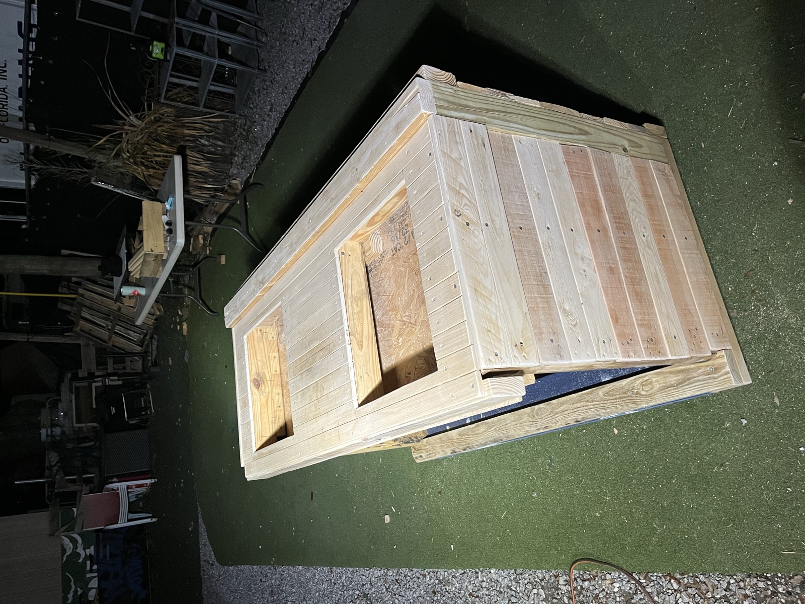 DJ Pallet Table — near-final, built entirely from reclaimed pallet wood for Commission Beer Chamber, Orlando
